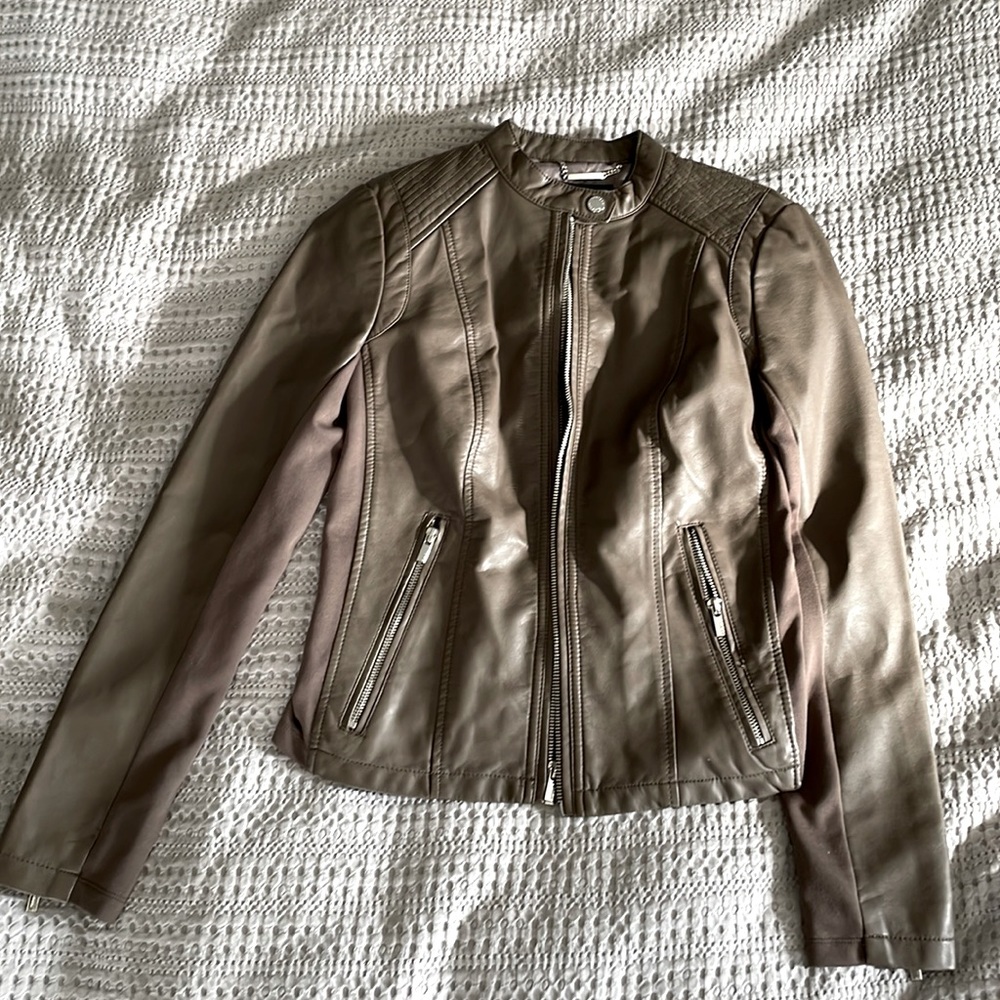 NWOT Express Taupe Brown Vegan Leather Moto Jacket